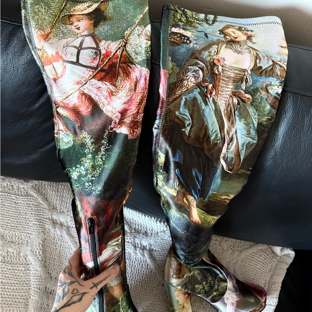 Dolls Kill Multi-Color Classical Print Over-the-Knee Platform Boots - Picture 4 of 8